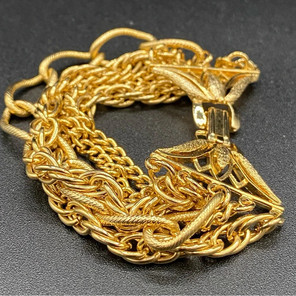 80s Disco Glam 5 Strand Flashy Gold Tone Bracelet
